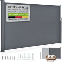 Juskys Seitenmarkise Dubai ausziehbar blickdicht – Sichtschutz für Balkon & Terrasse, Seitenrollo Wandhalterung, 300 x 180 cm – anthrazit
