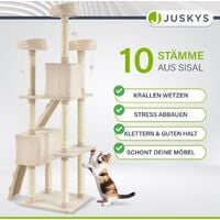 Juskys Kratzbaum Amy 170 cm hoch – Katzenbaum mit Höhle, Liegeflächen, Leitern & Sisal-Stämme – Stabiler Kletterbaum für Katzen, Beige