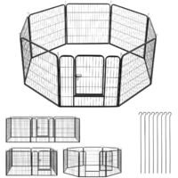 Juskys Welpenauslauf – Welpenlaufstall 8-teilig aus Metall – Freigehege mit Tür – Welpengitter für Hunde, Hasen & Kleintiere 160 x 160 x 80 cm