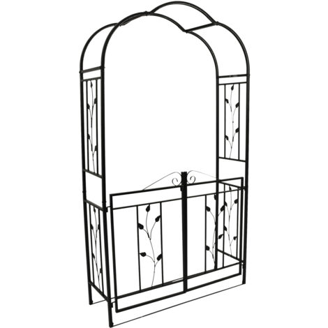 Rosenbogen MONTPELLIER 220x120cm mit Torpforte, Metall schwarz in Hammerschlagoptik (1/5)