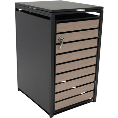 Mülltonnenbox 68x80x116cm für Tonnen 120 und 240 Liter, Stahl anthrazit mit Türen Holzoptik (1/5)