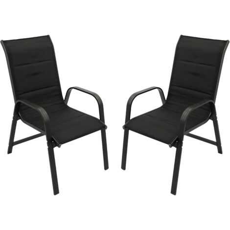 2 Stück XL Stapelstuhl Gartenstuhl Stapelsessel Metall Schwarz Textilen Farbe Anthrazit