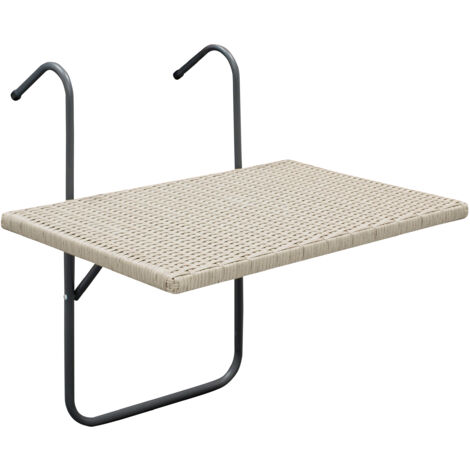 Balkonhängetisch 60x40cm, Metall + Polyrattan grau
