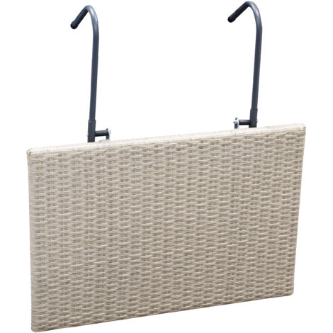 Balkonhängetisch 60x40cm, Metall + Polyrattan grau