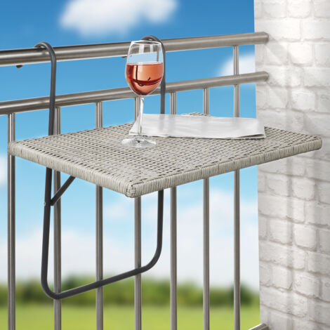 Balkonhängetisch 60x40cm, Metall + Polyrattan grau