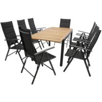 Garnitur MILOS 9-teilig, Alu + Akazie + Kunstgewebe schwarz