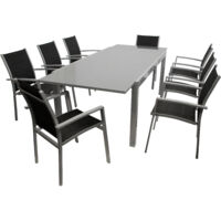 Garnitur MARINA 9-teilig, Alu + Glas + Kunstgewebe schwarz