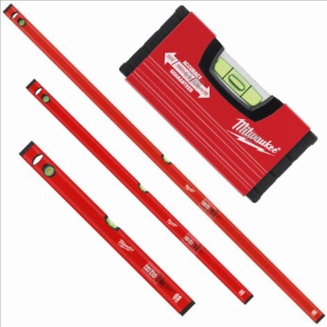 Milwaukee Set de 4 niveaux à bulle professionnels : 180 cm - 120 cm - 60 cm - 10 cm (4932478898)