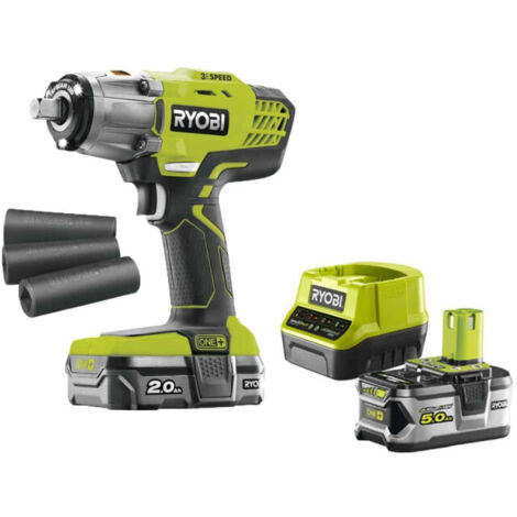 Pack RYOBI boulonneuse à chocs 18V One+ - 1 batterie 2.0Ah - 1 chargeur R18IW3-120S - 1 batterie 5.0Ah Lithium-ion RB18L50