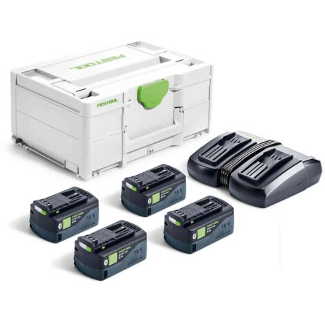 Set énergie SYS 18V avec 4 batteries 5.0Ah – Chargeur double TCL 6 DUO – Systainer pour outils Festool – 577709