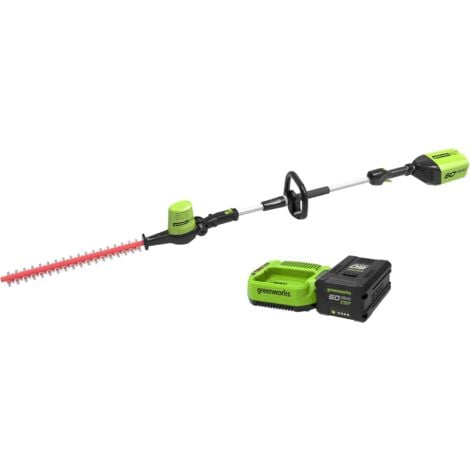 GREENWORKS - Taille-haie sans Fil à Deux Sections 60 V, tête pivotante à 7 Positions, Lames découpées au Laser de 50 cm, Moteur sans balais, Comprend Une Batterie 2 Ah et Un Chargeur 2 A