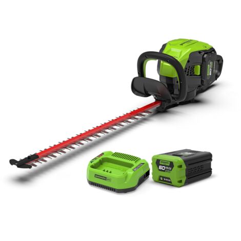 GREENWORKS - Taille-haie GD60HT66 sans Fil 60 V, Lames découpées au Laser de 66 cm, Moteur brushless, poignée rotative à 180 °, Batterie 2 Ah et Chargeur 2 A Inclus (1/4)