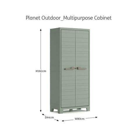 Keter- Armoire Utilitaire Planet Outdoor en Résine Multifonctions pour Intérieur et Extérieur - Étagères et Pieds Ajustables - Canessable - 80 x 44 x 182 cm - Vert Jade -80% Recyclé