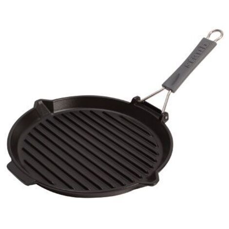 STAUB- Gril en Fonte avec Bec Verseur et Manche Silicone, Rond, diam 27 cm, Noir Mat (1/5)