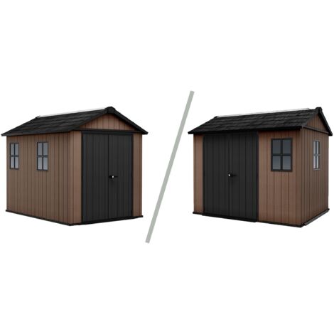 Keter- Abri de jardin Newton 759/975, effet bois naturel, portes et fenêtres réglables, marron, 5,2 m², 230 x 287 x 246 cm (H)