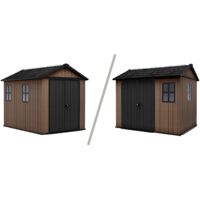 Keter- Abri de jardin Newton 759/975, effet bois naturel, portes et fenêtres réglables, marron, 5,2 m², 230 x 287 x 246 cm (H)