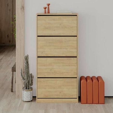 Meuble à chaussures en bois 73 cm avec portes à rabat chêne (1/5)