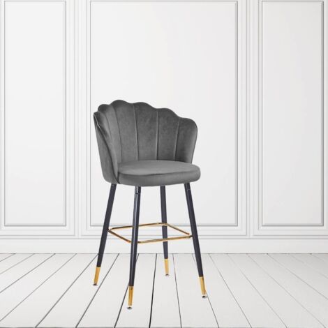 Tabouret en velours gris avec embouts dorés - Estro (1/3)
