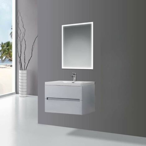 Meuble de salle de bains suspendue 90cm gris clair avec lavabo - Varano (1/2)