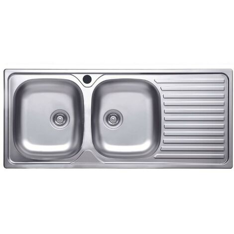 Évier inox 2 cuves 116x50 cm – Acier inoxydable 304 – Égouttoir à droite – Dimensions de la cuve 35x40x13 cm – Samet (1/5)