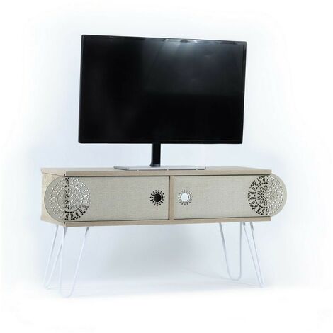 Meuble TV 106x48h pieds métal et coloris chêne - Ilia (1/5)