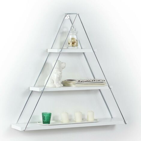 Etagère triangulaire 74cm avec trois tablettes en bois en blanc - Moset (1/3)