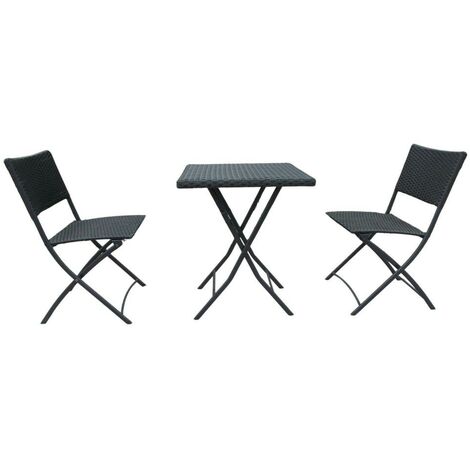 Ensemble table et chaises pliantes en rotin noir - WRB015 (1/2)