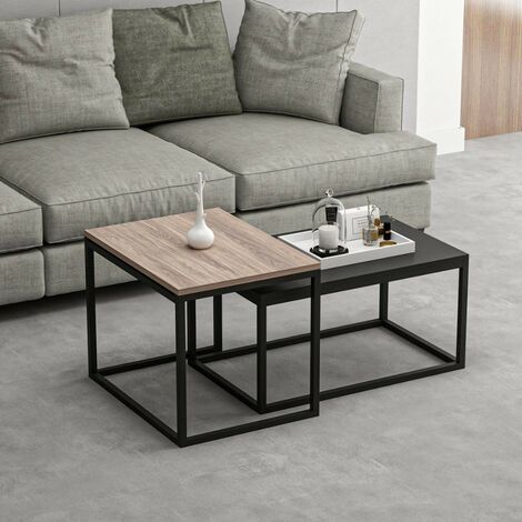 Table basse en noir et noyer avec structure en métal - Leka (1/5)