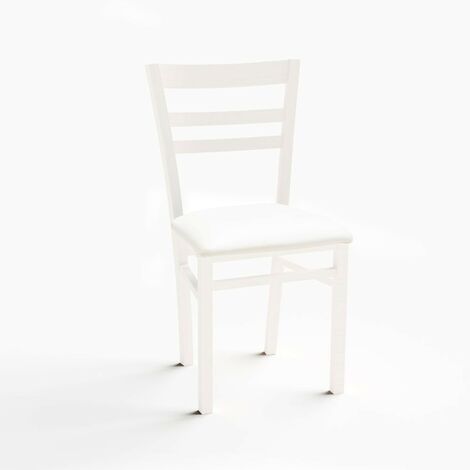 Chaise en bois blanc mat avec assise rembourrée (1/2)