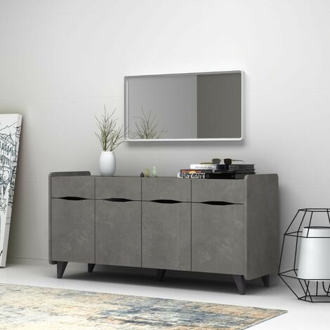 Buffet en bois de 140 cm avec quatre portes couleur ciment - Sila (1/3)