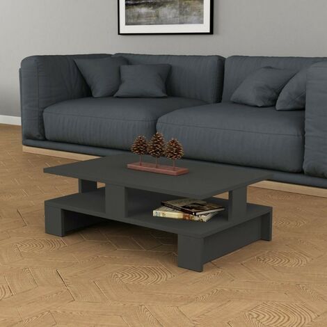 Table basse avec double plateau en anthracite 80x50 cm - Mansu (1/3)