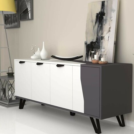 Buffet 160 cm à 4 portes en blanc et fonte - Jasmine (1/4)