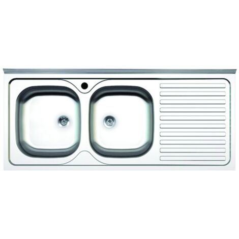 Évier de cuisine à poser 2 bacs 120x50 cm – Acier inoxydable brossé – Égouttoir droit – Bonde 2" – Samet (1/5)