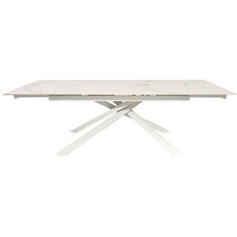 Table à rallonge avec plateau en céramique blanc brillant et pieds blancs - Nefti (1/5)