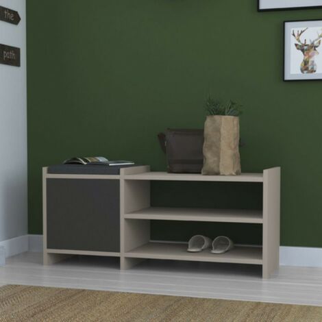 Banc avec meuble à chaussures 100x44h cm avec porte et étagères gris tourterelle et anthracite - Sunno (1/5)