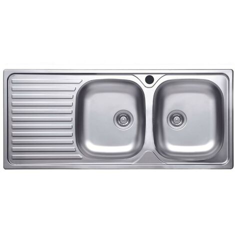 Évier 2 bacs en acier inoxydable 304 116x50 cm – Bac d'égouttage à gauche – Cuve 35x40x13 cm – Découpe 1140x480 mm – Samet (1/5)