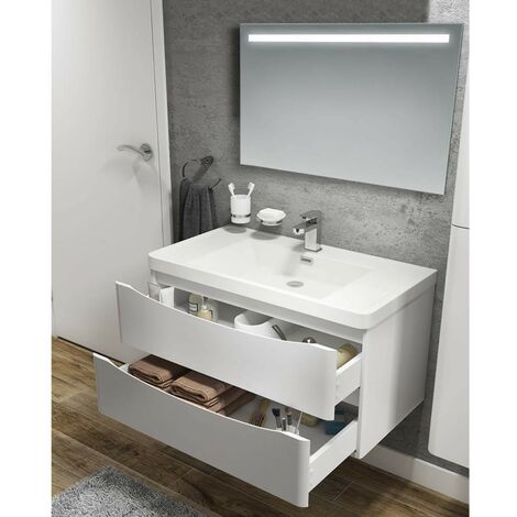 Meuble de salle de bain suspendu 90 cm blanc brillant - Lesina (1/2)