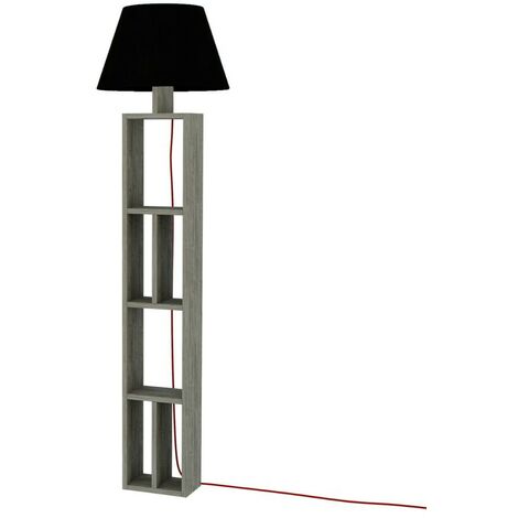 Lampadaire en bois avec bibliothèque et abat-jour noir - Day
