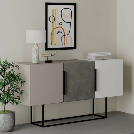 Buffet 3 portes en gris tourterelle et blanc ciment 150 cm - Tontini (1/5)