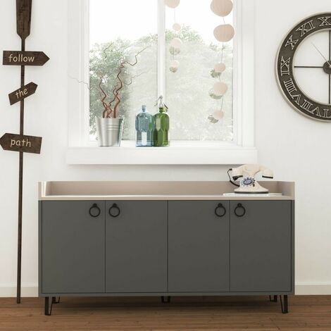 Buffet 140 cm à 4 portes en anthracite et gris tourterelle - Dea (1/4)