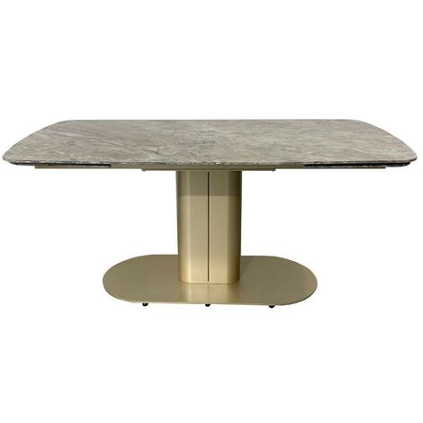 Table à rallonge avec plateau en céramique marron poli et base dorée - Vesta (1/5)