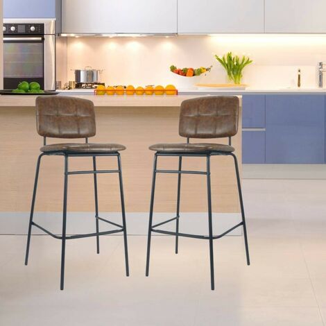 Tabouret avec assise et dossier en simili-cuir couleur rouille et pieds noirs - Ross (1/4)