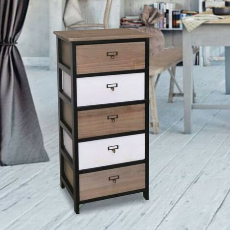 Commode en bois 40x90h avec 5 tiroirs en noir et blanc - Industrie (1/3)