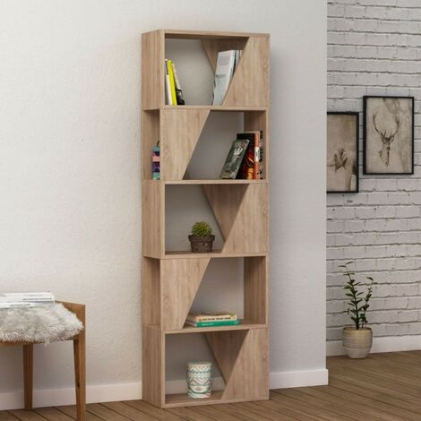 Bibliothèque en bois 54x168h cm avec 5 étagères couleur chêne - Cadre (1/3)