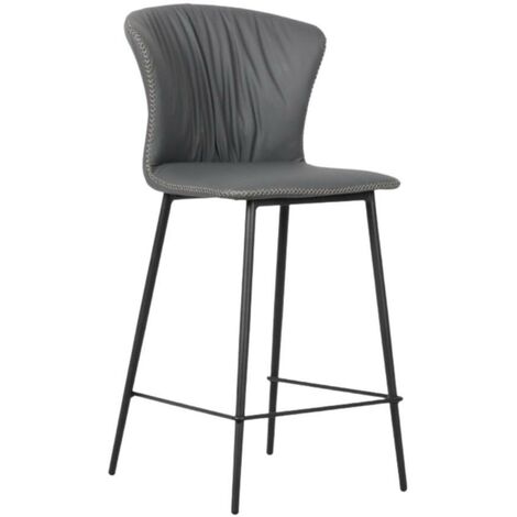 Tabouret avec dossier enveloppant de couleur anthracite et pieds en métal noir - Core (1/5)