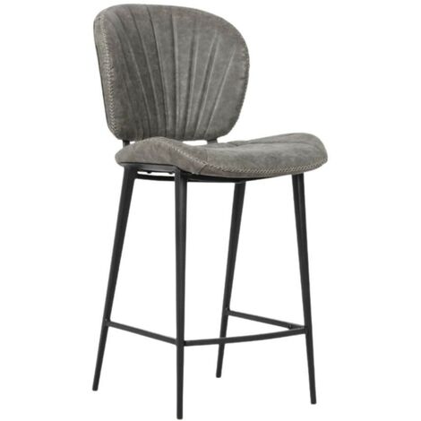 Tabouret vintage gris clair avec pieds en métal noir - Elice (1/5)