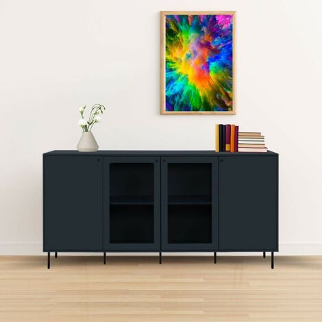 Buffet moderne 180cm avec portes vitrées et étagères bleu marine - Caracas (1/5)