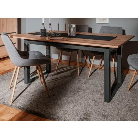 Table à rallonge 160x90 cm en fer anthracite et plateau couleur chêne - Denver 50 (1/5)