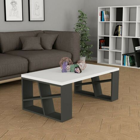 Table basse avec plateau blanc et pieds anthracite 105x60 cm - Honey (1/3)