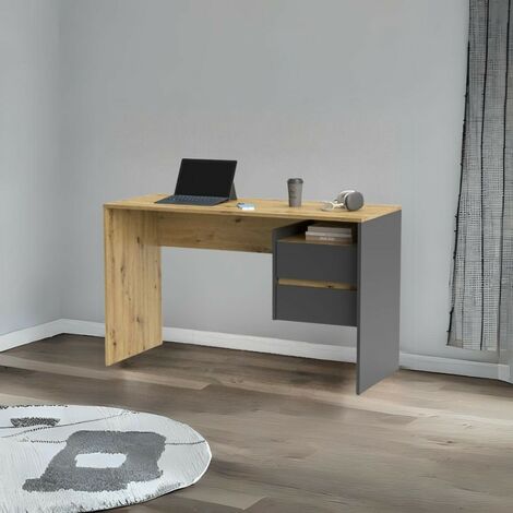 Bureau moderne avec 2 tiroirs 125 cm chêne et anthracite - Paco3 (1/5)